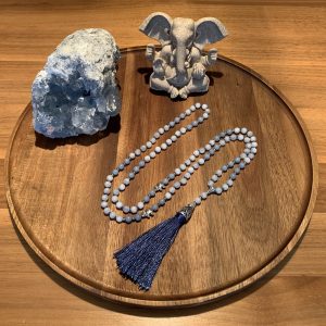Handmade Mala - Celestite and Angelite on blue steel thread