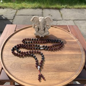 Handmade Mala - Garnets with matte black Onyx on Bordeaux thread