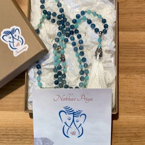 Handmade Mala - Stormy Blue Aquamarine and Amazonite on white thread