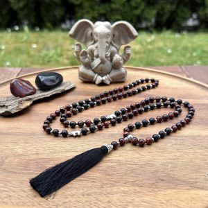 Handmade Mala - 108 red Tigers Eye and matte black Onyx beads on jet black thread